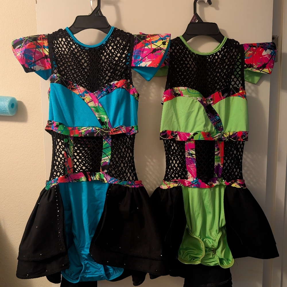 Kids Neon Dance Costume - Black & Blue or Black & Green Weissman